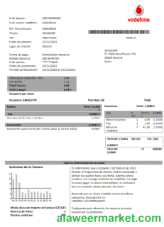 Vodafone telecommunications utility business bill, Word and PDF template SCR